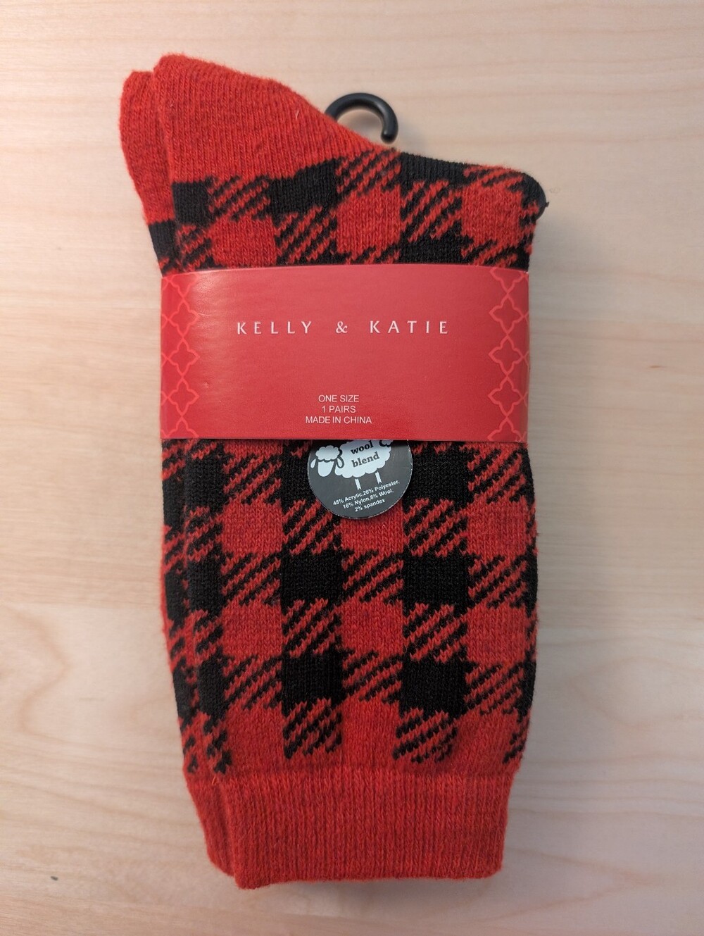 Kelly & Katie Wool Blend Red and Black Plaid Women's Socks